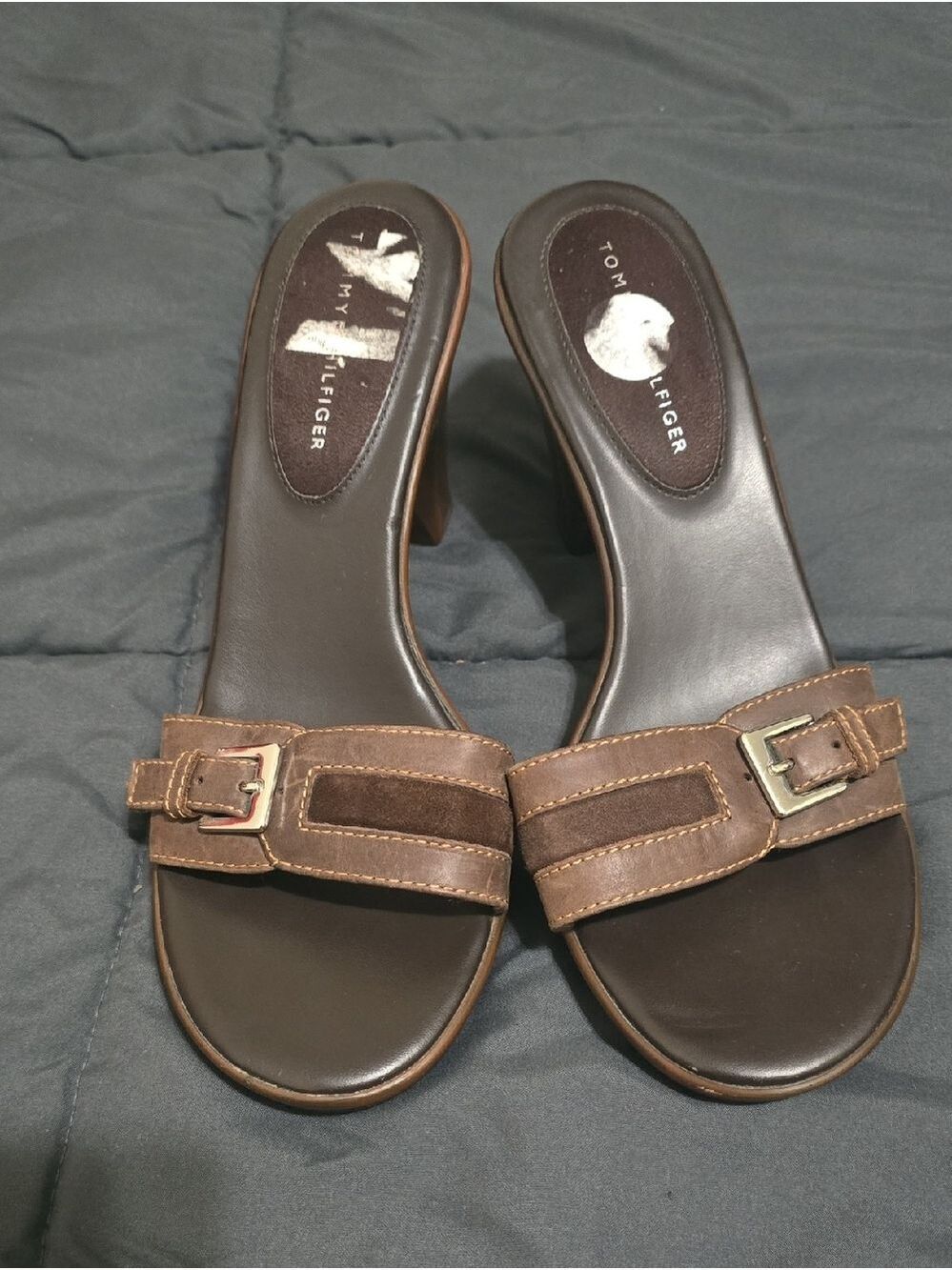 Tommy Hilfiger Gracie Brown Leather Suede Buckle Slide Mules 8.5M